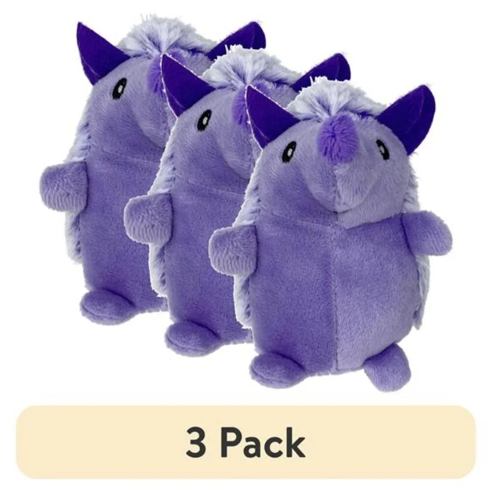 (3 pack) Multipet Mini Pet Plush Hedgehog Small Dog Toy with Squeaker, Purple